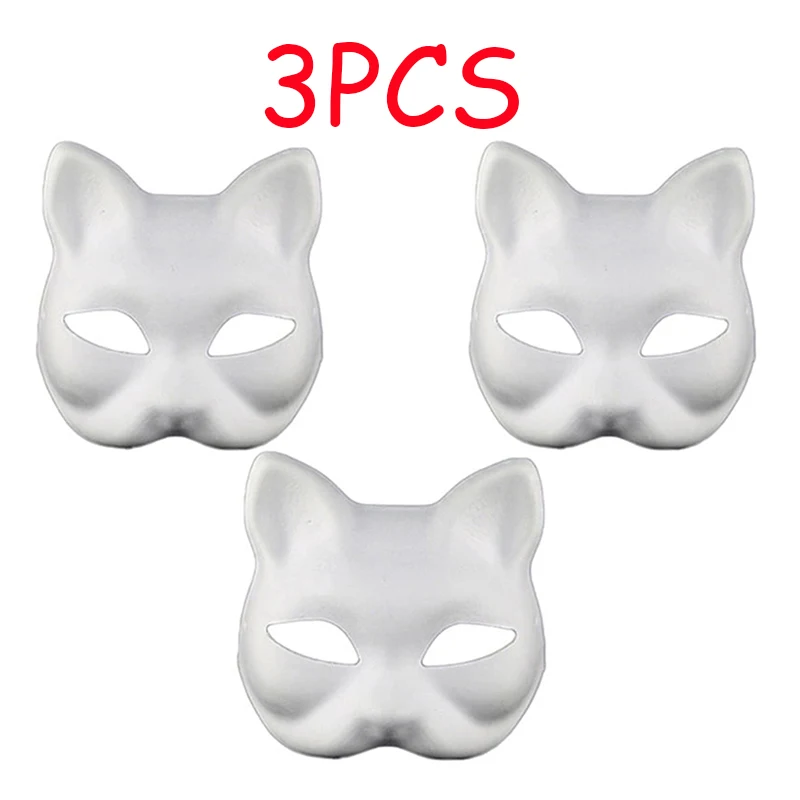 Therian Masks White Cat Masks Blank DIY Halloween Mask Animal Half Facemasks Masquerade Cosplay Party 3/6/9/12/15PCS halloween mask masquerade mask party masks face mask 3d face masks