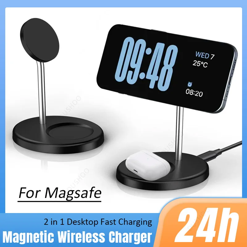 2-in-1 Magnetic Wireless Charger Stand for iPhone AirPods 4/3 Pro for MagSafe Fast Wireless Charging Stantion