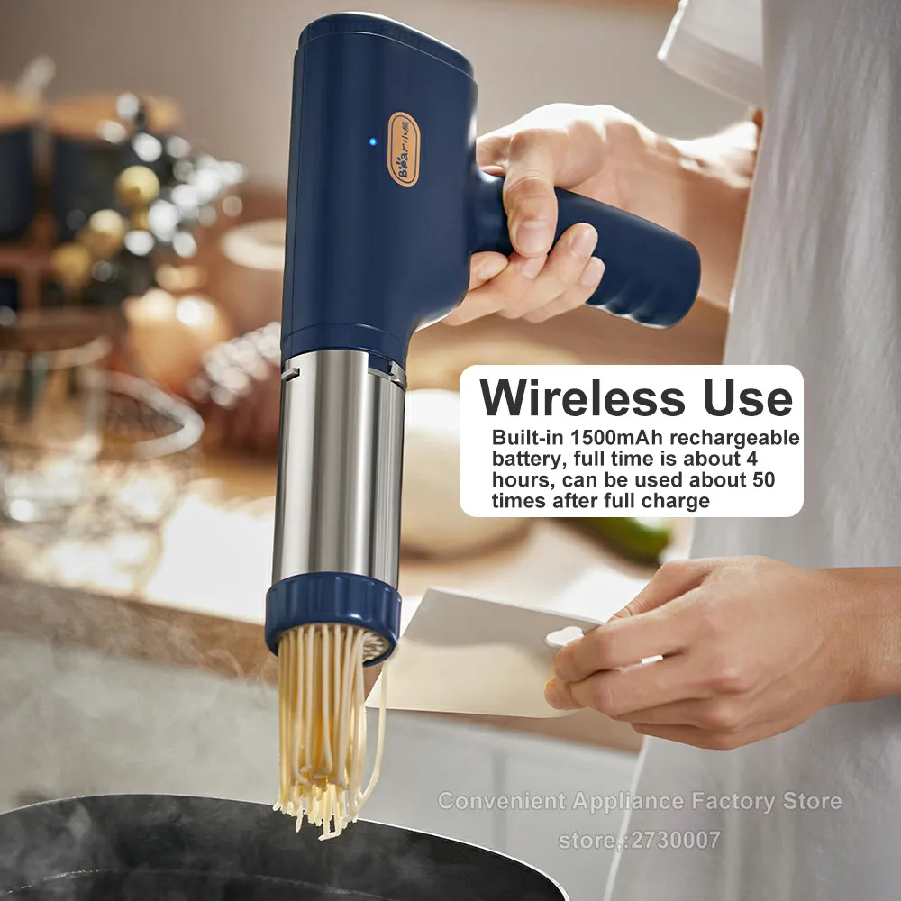 Little Bear Handheld Pasta Noodle Maker Rechargeable Wireless Noodles Press Machine With 3 Molds 100V-240V For Home Kitchen