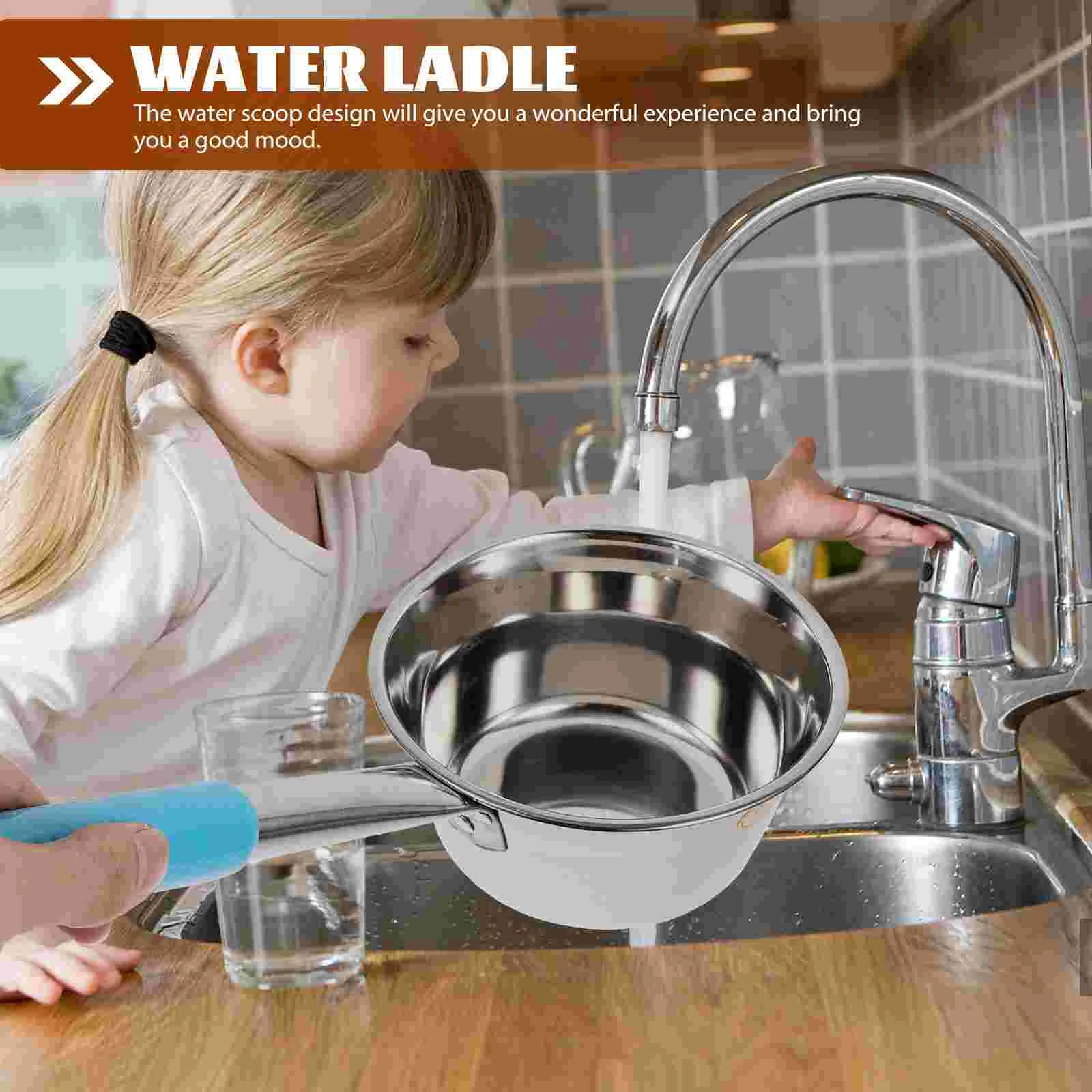 Portable Water Ladle Stainless Steel Kitchen Ladle Water Scoop Canteen Spoon Garden Watering Spoon Camping Hiking Outdoor Metal