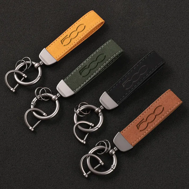 

Luxury Suede Leather Car Key Ring key chain Gift 3D Logo For Fiat 500 500l 500x 500e 500c fiat abarth 500 Car