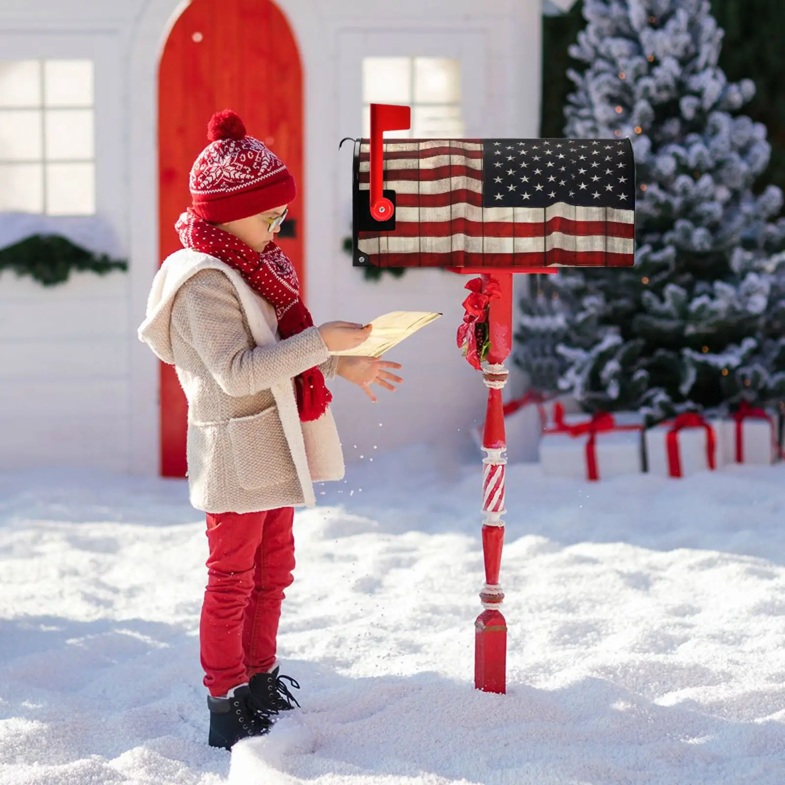 Polyester Material Mailbox Cover American Flag Print Letter Post Box Wrap Decoration Stickers Large Standard Size