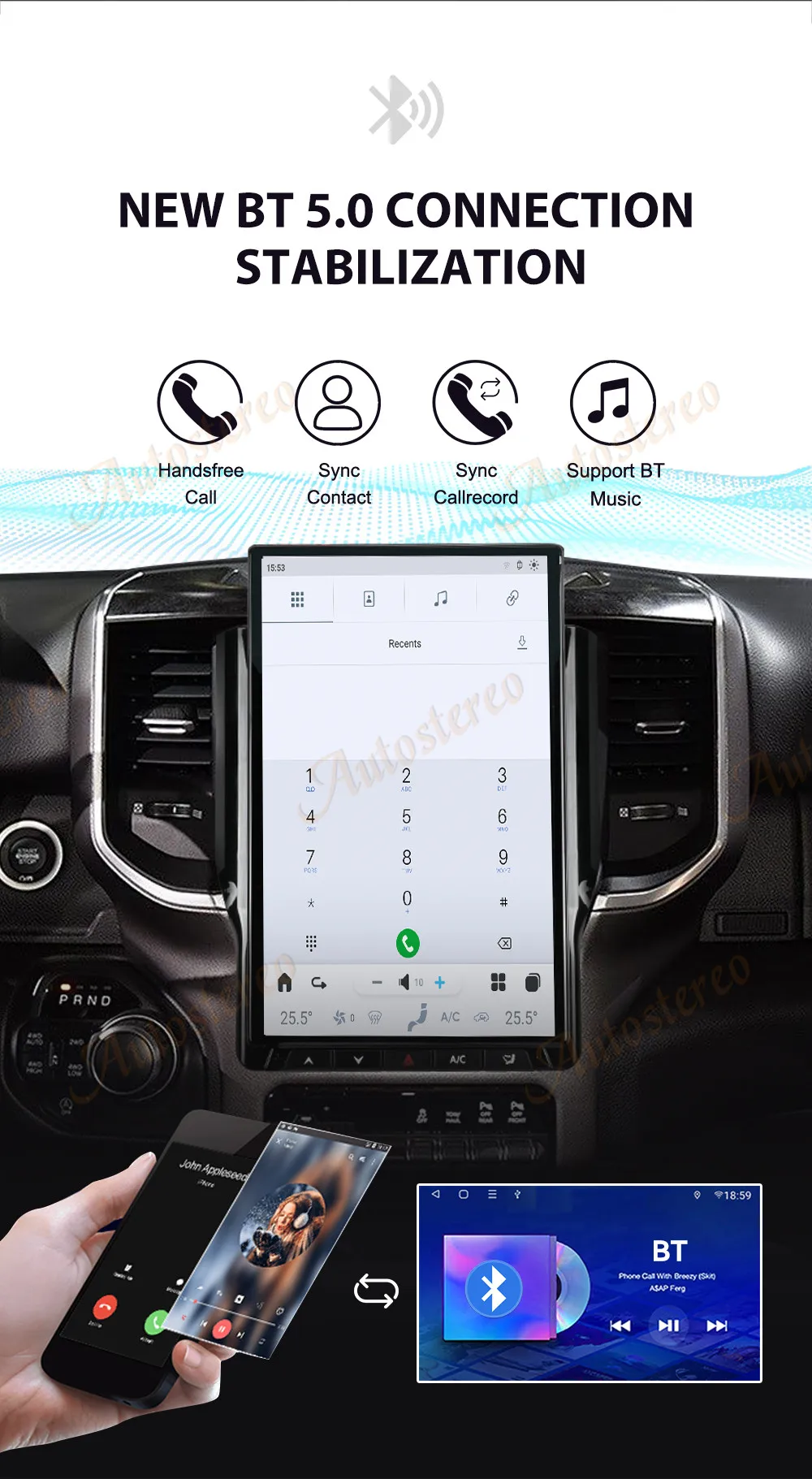 Carplay 14.4 Inch Android 13 For Dodge RAM 2019-2023 Tesla Style Car GPS Navigat