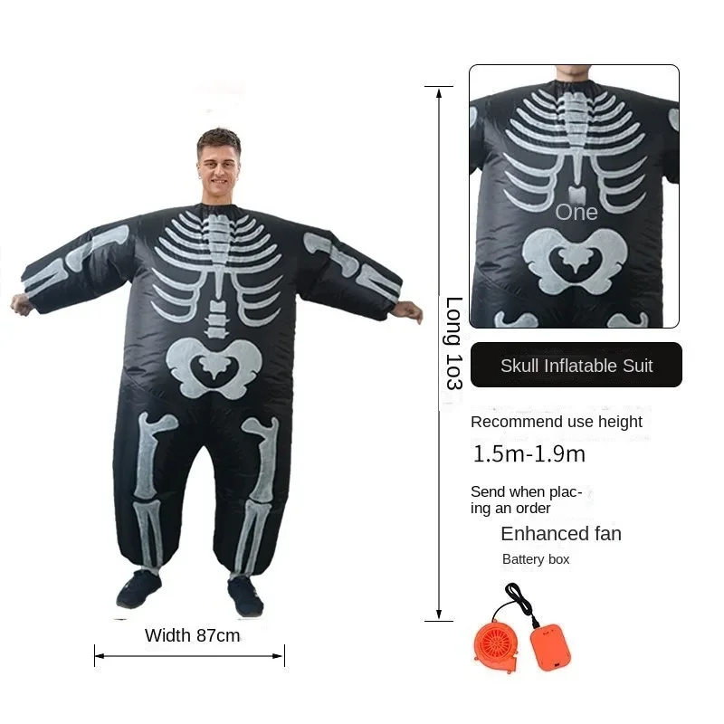 Inflatable Skeleton Devil Suit for Adults Halloween Christmas Role-play Performance Costume Funny Themed Backdrop Props