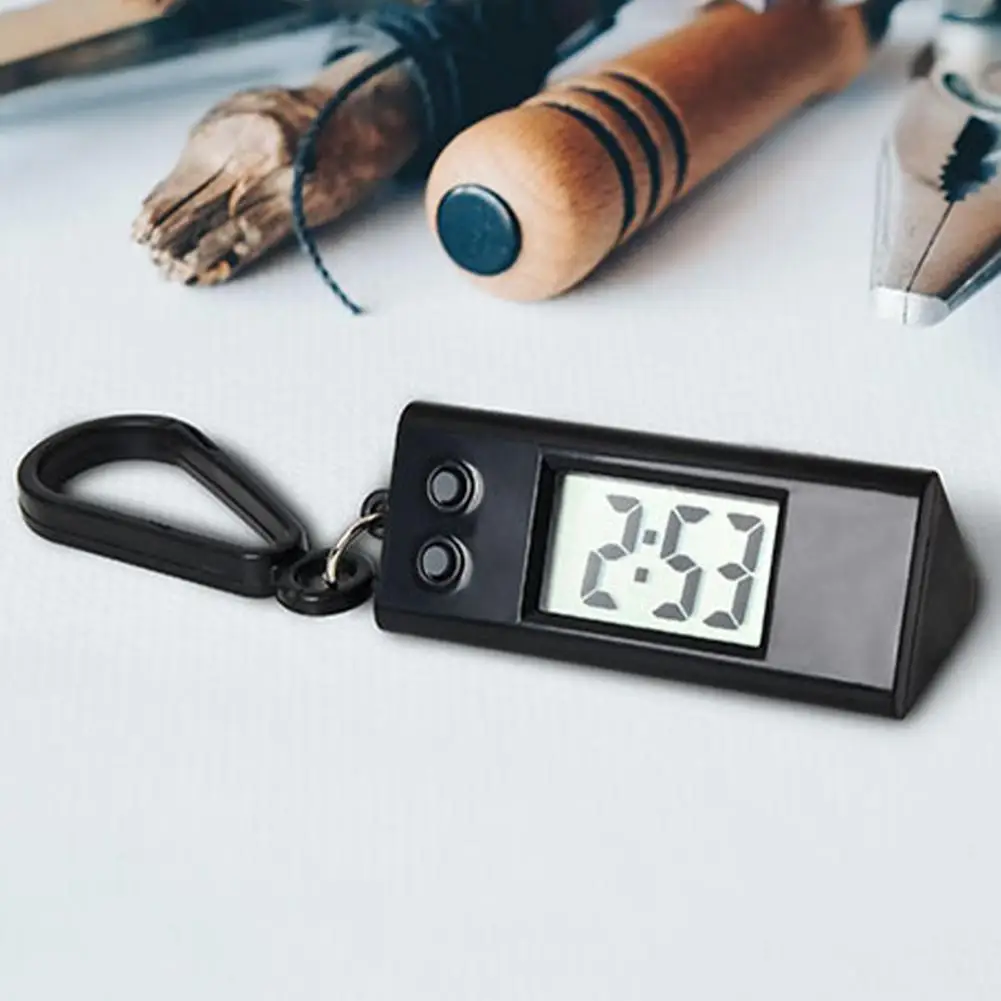 Electronic Clock Silent LCD Digital Mini Electronic Clock Triangle Desktop Clock Keychain Student Exam Study Library Pocket