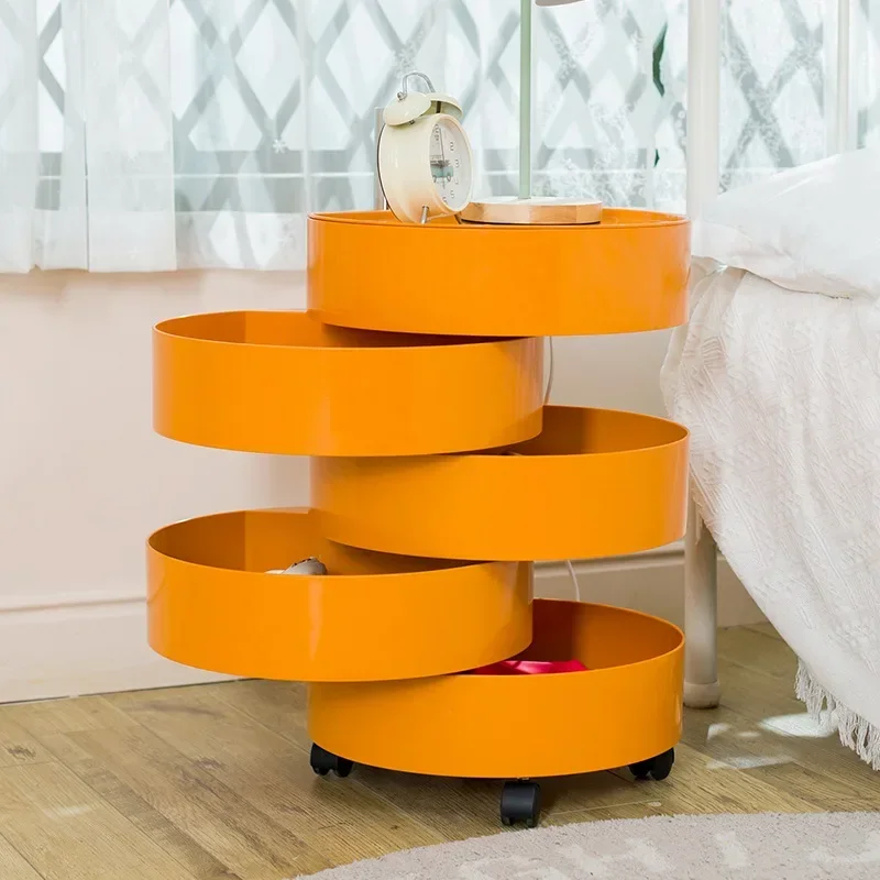 360 Rotating Bedside Table Bedroom Movable Round Cabinet Desk Locker Simple Cosmetic Storage Side Cabinet MOOJOU