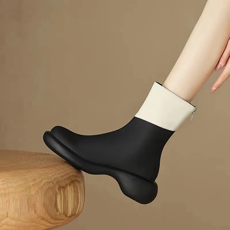 Women Mid Heels Shoes Chunky Chelsea Boots Winter New Designer Platform Ankle Boots Pumps Gladiator Punk Motorcycle