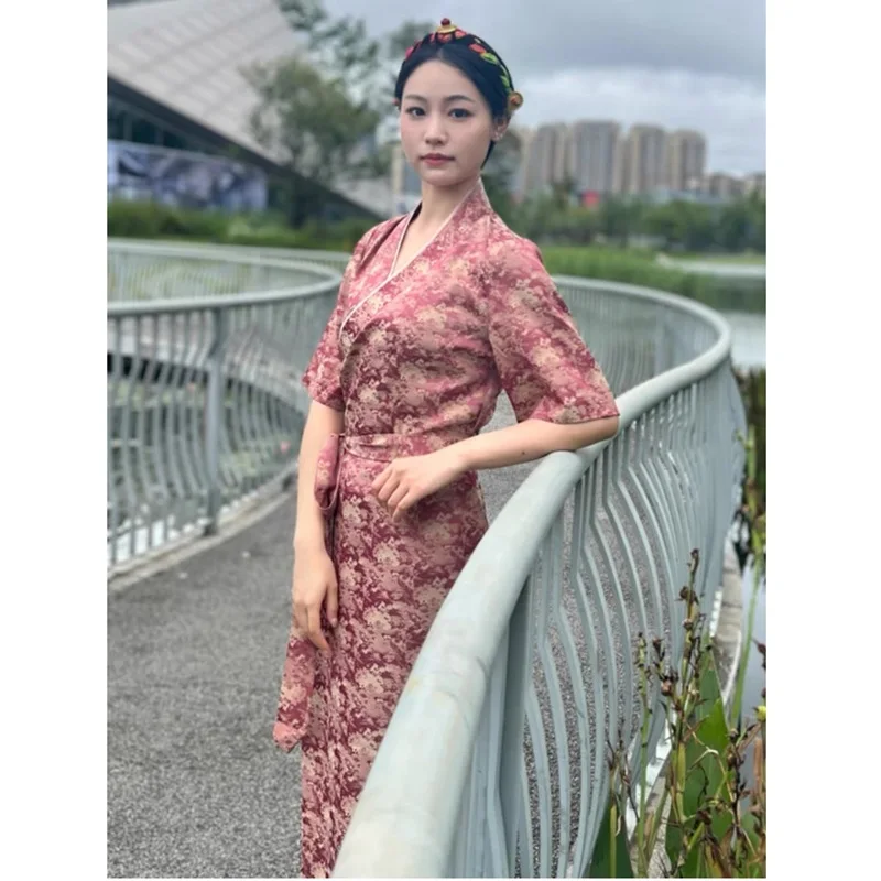 Tibet Dress Chinese Women'S Tibetan Style Trumpet Short Sleeved Tibetan Clothing Summer Dress For Women AA6679