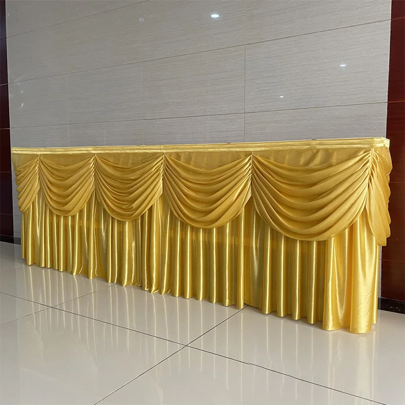 Table Skirt 3M/6M Ice Silk Table Skirting with Valances Stage Table Skirts Party Banquet Event Birthday Decoration