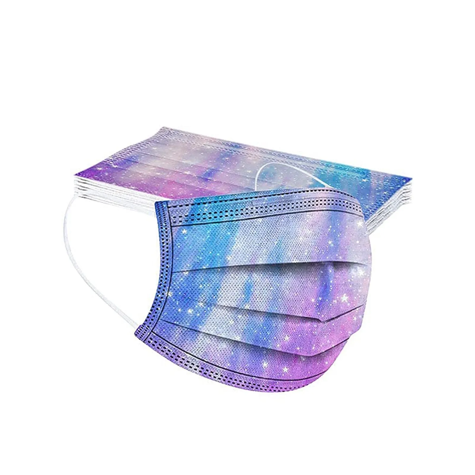 Pack Of 50PCS 3-Ply Disposable 3D Print Mouth And Nose Protection Bandana Masks Outdoor Dust-Proof Face Protective Disposable