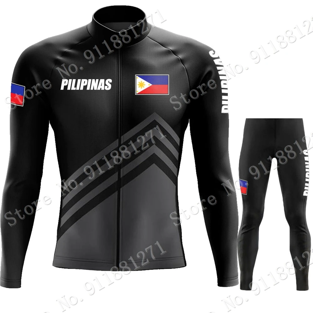 PHILIPPINES National Team Cycling Jersey Set Black Long Sleeve Flag Clothing Suit MTB Bike Road Pants Bib Ropa Ciclismo