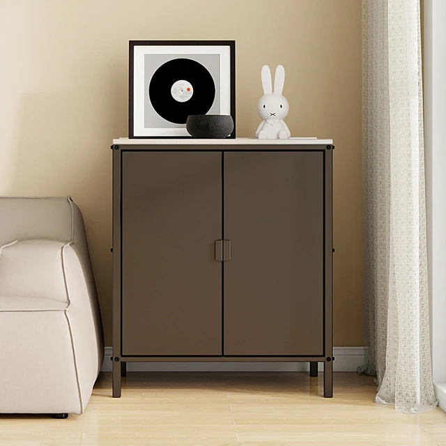 ตู้เก็บของสแตนเลสสีดำด้านและสีขาวแบบสองประตู สำหรับใช้ในสวนกลางแจ้งและห้องครัว 4