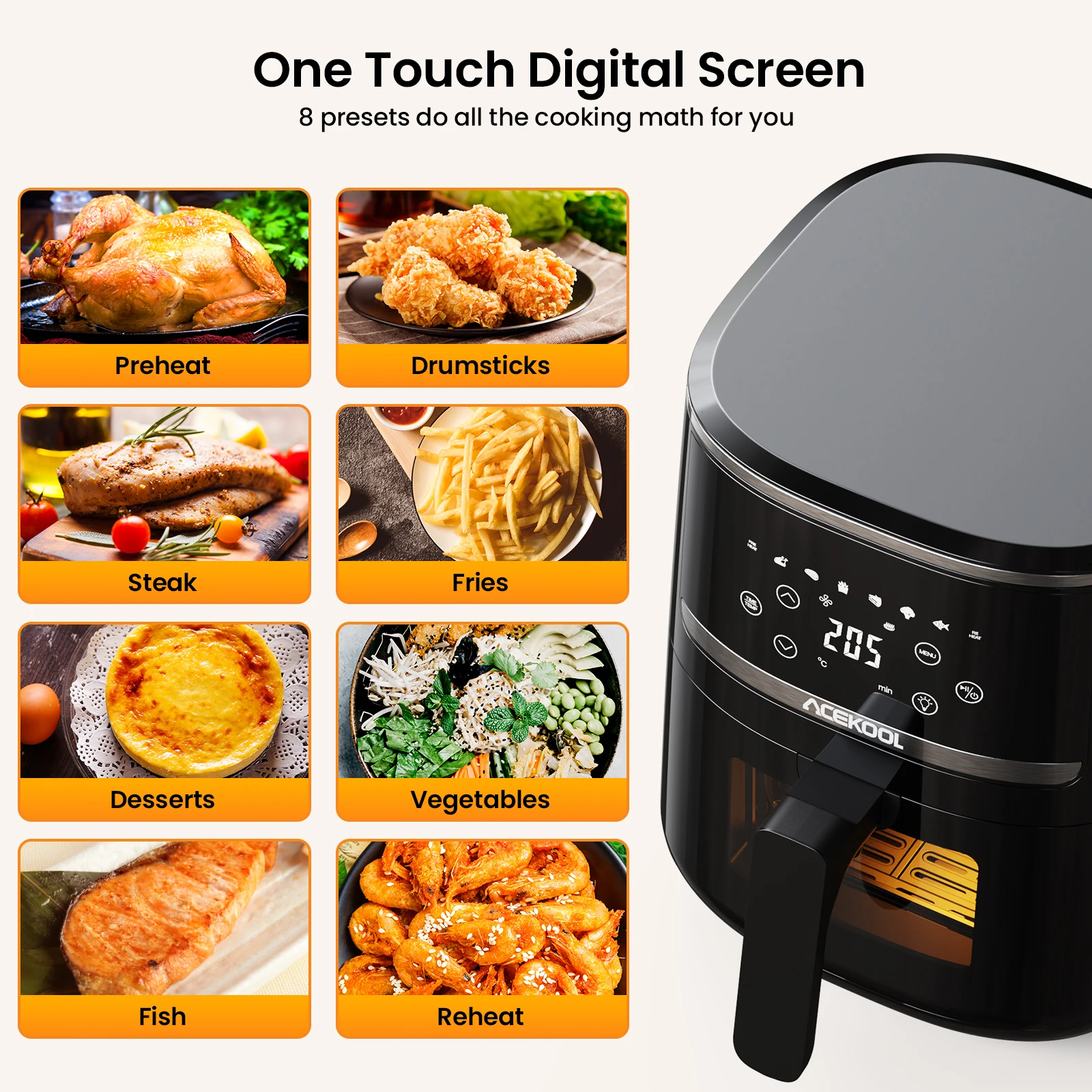 Air Fryer 5 Quart, Digital Display Air Fryer Toaster Oven Combo with 8 Cooking Presets Oilless Cooker for Quick Meal 3