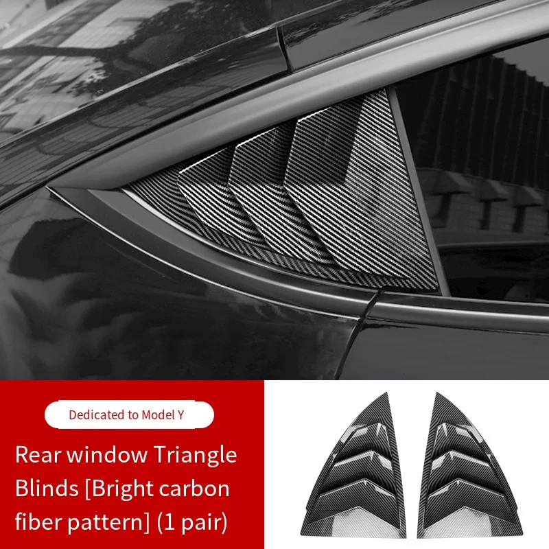 

ABS Rear Car Window Shutter Cover for Tesla Model 3/Y 2017-2022 Carbon Fiber Stickers Triangle Decoration Modified Accessories