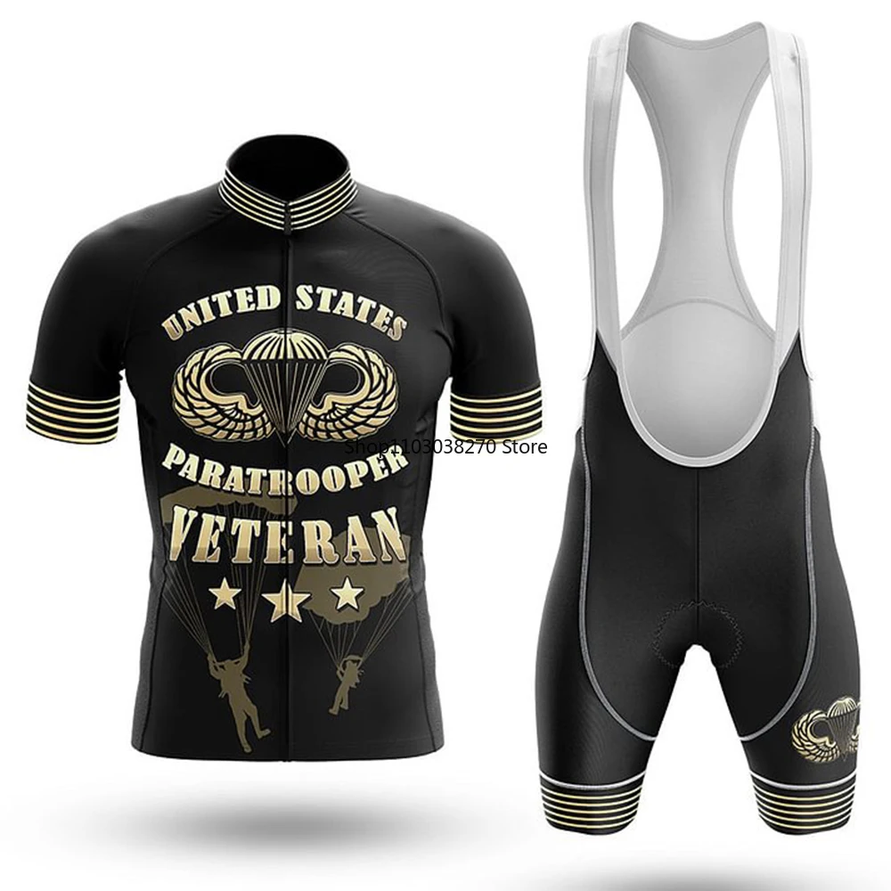 

U.S Paratrooper Veteran Cycling Set Bib Shorts Bike Jersey Bicycle Shirt Short Sleeve Clothes Cycle Downhill MTB Mountain Suit