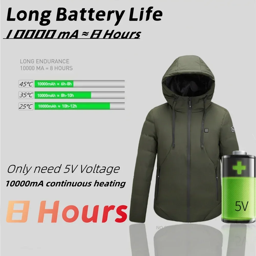 Heated Jacket Men Women Winter Ski Coat Hooded USB Electrical 11 Zone Waterproof Warm Thermal M-6XL