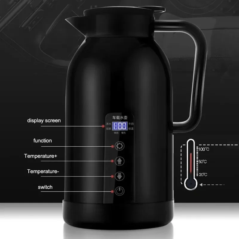 Car Hot Kettle 1300ML Water Boiling Cup 12V/24V Temperature Control LCD Display 304 Stainless Steel for Vehicle Travel Coffee 3