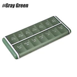 Weekly AM/PM 7 - Day Pill Organizer with 14 Compartments for Vitamins and Medicine (Gray Green - 1PCS)
