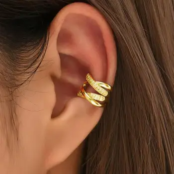 Korean Punk Crystal Clip Earrings For Women Without Hole Jewelry 2025 Trending New Fake Earrings Ear Bone Clip Earings Ear Cuffs