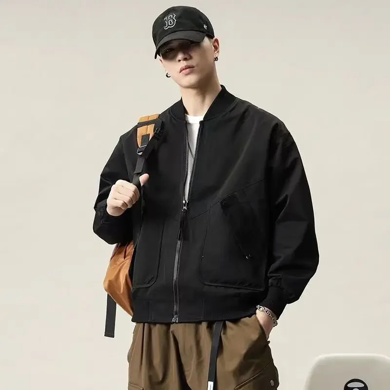 thumbnail image 1 of Chaquetas de béisbol de moda para hombre con cremallera en V, abrigos masculinos elegantes Y2k de alta calidad, ropa barata, ofertas, reseñas coreanas, muchas estéticas de Joker, 1 of 4