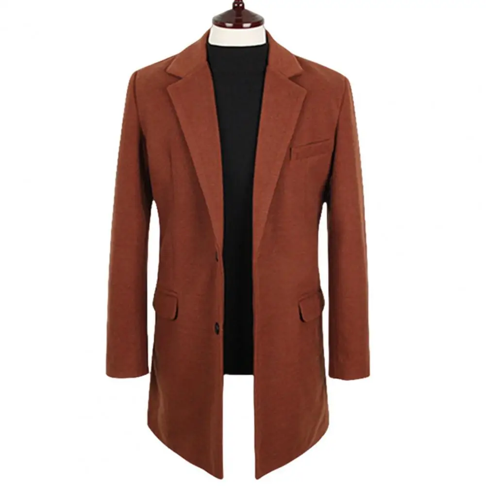 Men Winter Overcoat Stylish Men's Formal Business Overcoat Turn-down Collar Thick Solid Color Single-breasted for Fall/winter
