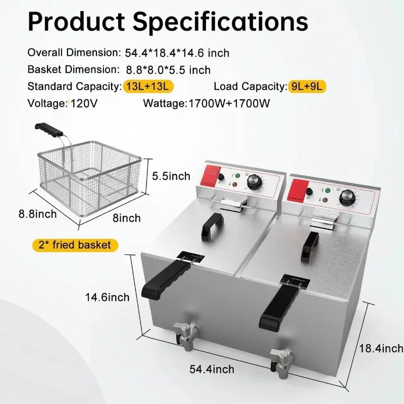 1700W 120V 26L Large Capacity Stainless Steel Countertop Kitchen Frying Machine with Basket & Lid 3