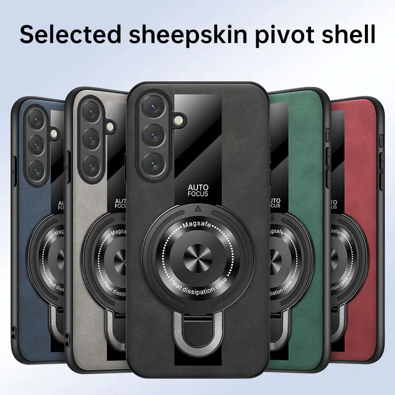 Luxury Magnetic Ring Holder Case - Premium Silicone & Sheepskin Leather Shockproof Cover with Plexiglass