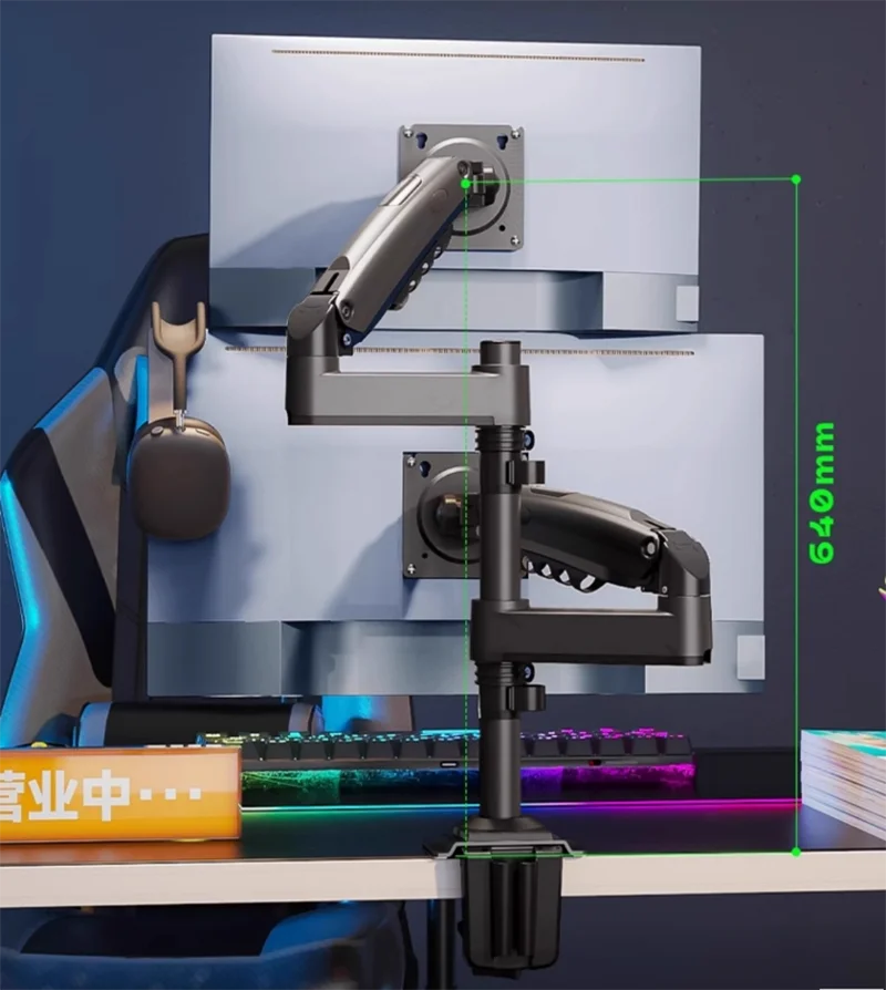 NB H180 Double Monitor Desk Holder Arm Gas Spring Full Motion 17'-27' LCD TV Mount Ergonomic Dual Arm Clamp Bracket 2-9kgs Each — view 4