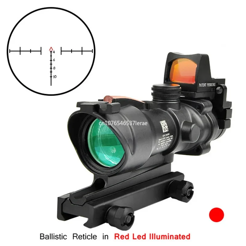 Red Dot Sight Tactical Magnifier Scope Trijicon ACOG 4X32 With RMR Real Fiber Optics Red Green Dot Illuminated Chevron Glass Etched Reticle Rifle Scope Hunting