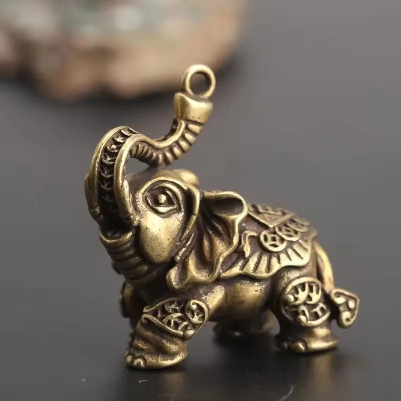 Retro Brass Solid Elephant Statue Desk Decoration Small Statue Home Decoration Keychain Metal Animal Keychain