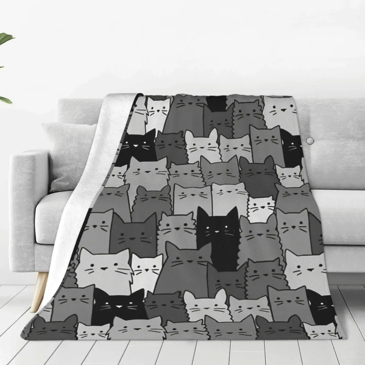 

Silent Cats Monochromatic Flannel Fleece Blanket For Kids Teens Adults Soft Cozy Warm Fuzzy