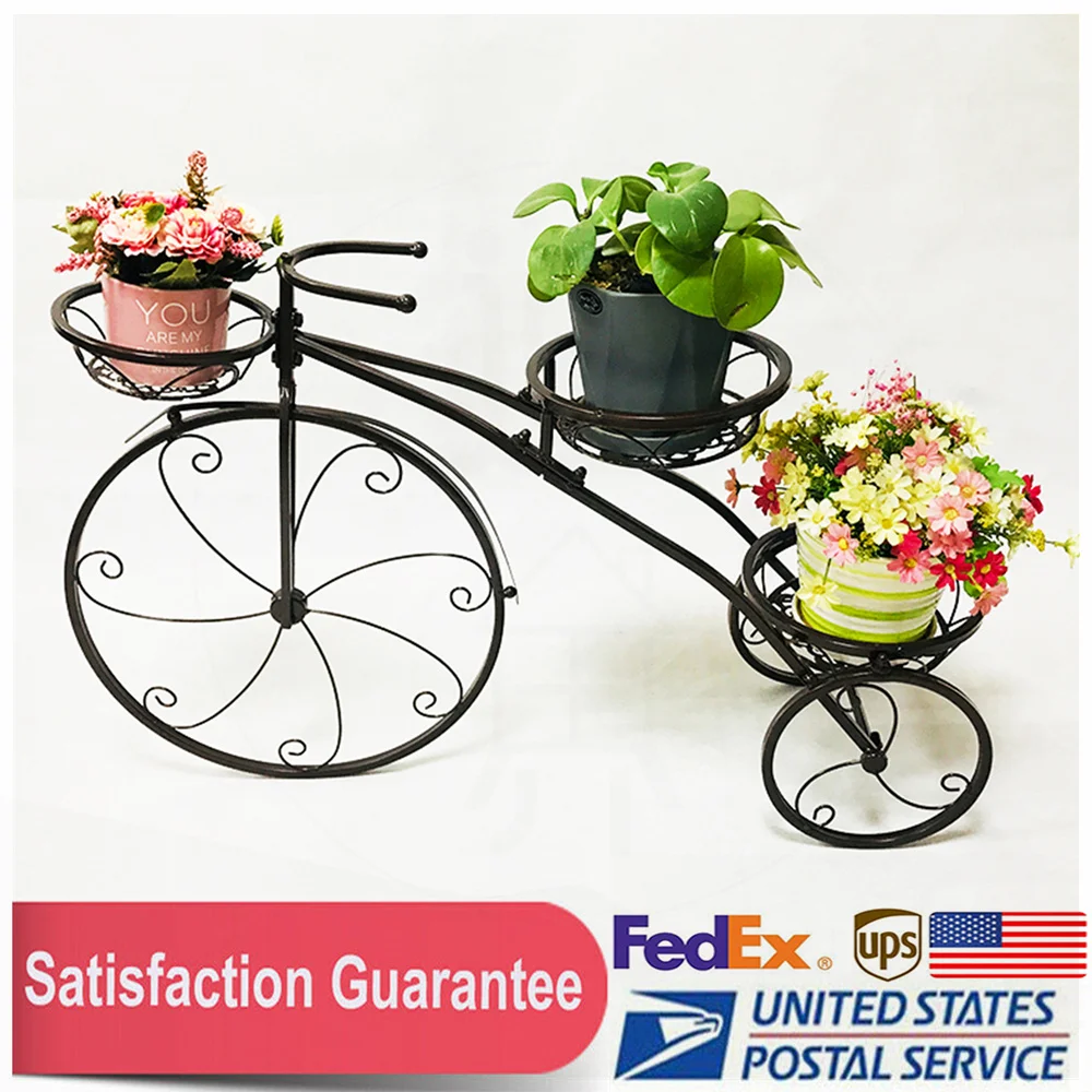 

3Tier Indoor Bike Plant Stand Bicycle Planter Black Flower Pot Holder Iron Black Garden Decor