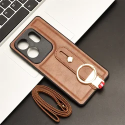Enhanced Wristband Ring TPU Back Cover with Dust Protection for Infinix Zero 30 4G (Brown)