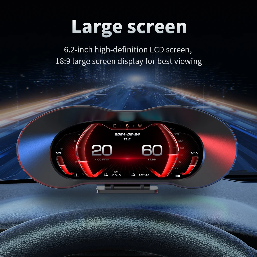 AD OBD+GPS 자동차 헤드업 디스플레이 터빈 게이지 경사계 대형 화면 LCD HUD 자동차 속도계 OBD2 디지털 온보드 컴퓨터 P5