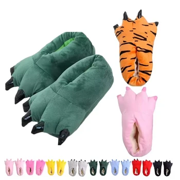 Winter Warm Soft Indoor Floor Slippers Women Men Shoes Paw Funny Animal Christmas Monster Dinosaur Claw Plush Home Random Lining 1