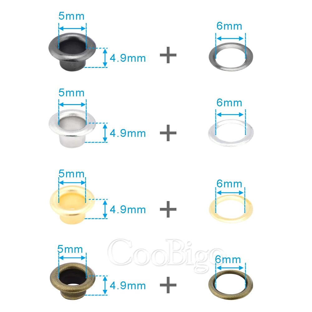 5mm Metal Eyelets Grommet Ring With Washer Leathercraft Scrapbooking Shoes Clothing Belt Hat Bag Tags DIY Accessories 100pcs eyelet grommet ring kit eyelet grommet ring grommet eyelet kit screw back eyelets