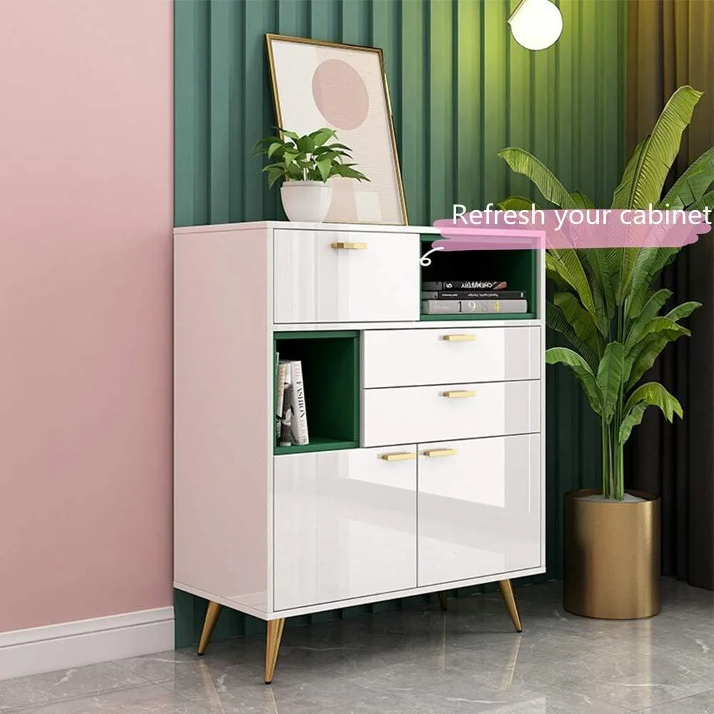 High Gloss Paste Furniture Wall Stickers PVC Pearl Film Waterproof Wallpaper Room DIY Self-adhesive Black/White Wardrobe Kitchen 6