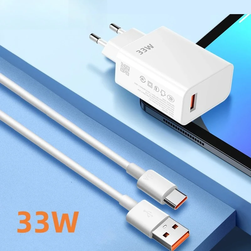 33W USB Charger Fast Charge With USB To Type C Data Cable Wall Adapter For iPhone 15 Xiaomi Redmi Quick Charge 3.0 Phone Adapter