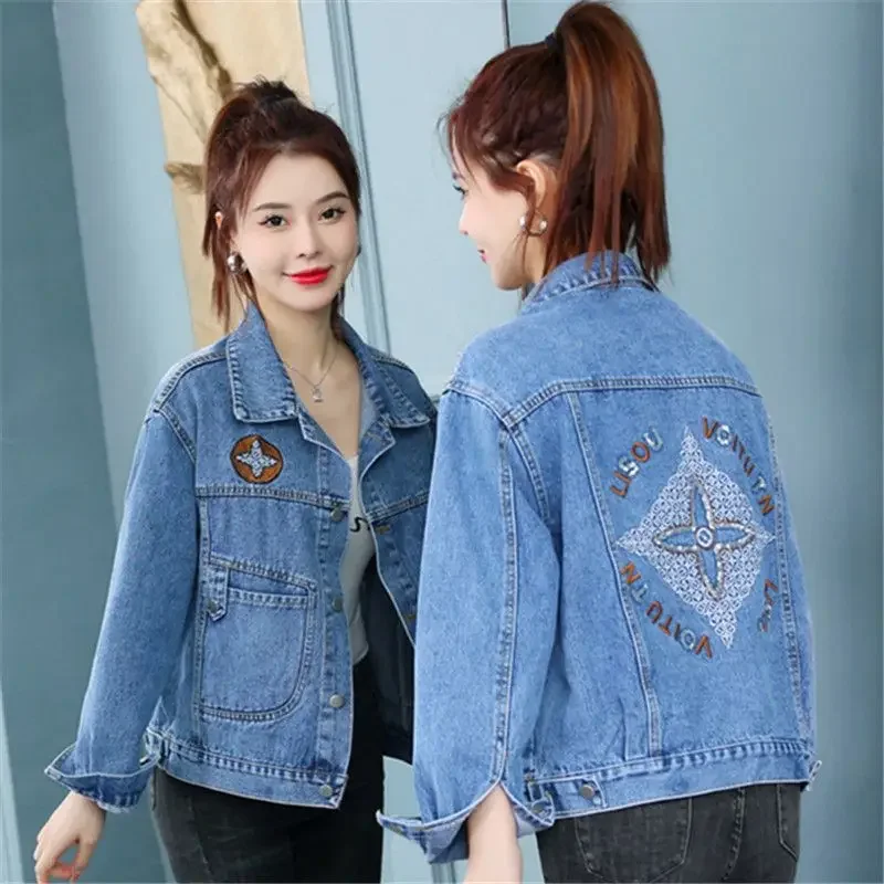 New Retro Embroidery Denim Jacket Long Sleeves Women Windbreaker Streetwear Short Tops Korean Fashion Coats Luxury Designer mens jeans shorts motorcycle biker jeans rock revival short pants skinny slim ripped hole men s denim men designer