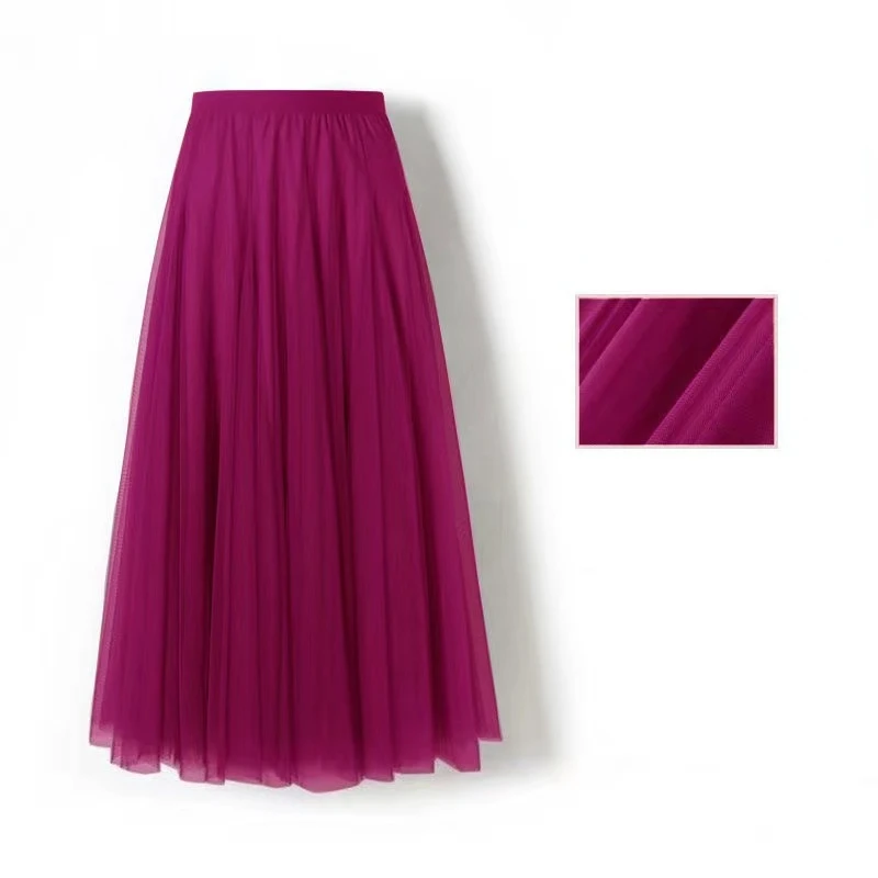 tennis skirt 15 Colors Tulle Skirt Women Elastic High Waist Mesh Skirts 720° Swing Long A-line Pleated Tutu Skirt Linging Female Jupe Longue midi skirt