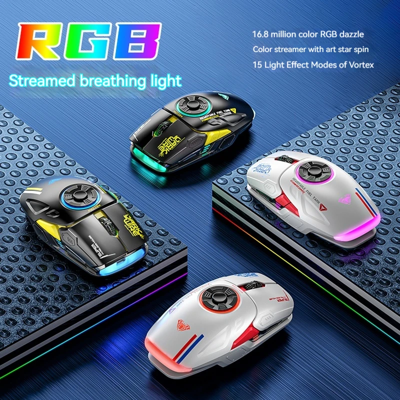 

New Aula H530 Wireless Mouse Bluetooth Decompression Rechargeable Gyro Spinning Game Personalized Creativity Rgb Backlit Mouse