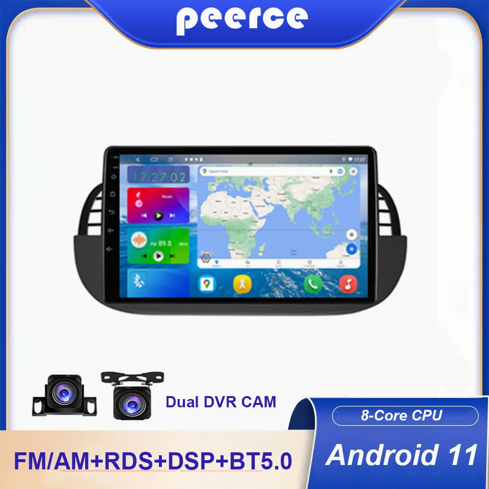 Wireless Carplay Per Fiat 500 2007-2014 Autoradio Lettore Multimediale Android 11 8 + 128G Qled Schermo Autoradio Audio Wifi Dsp