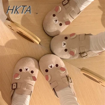Pantofole Y2K Kawaii Cartoon Anime giapponesi All Inclusive in pelle scamosciata di mucca per interni domestici piatte antiscivolo traspiranti paio di pantofole 1