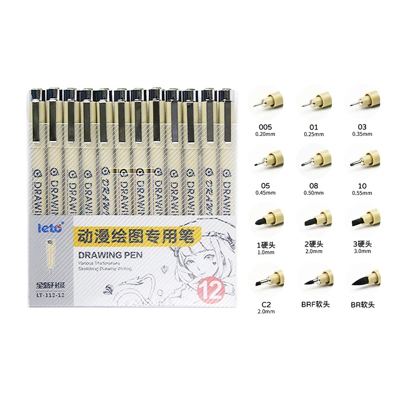 

6/12/16pcs Art Drawing Marker Set 16 Types Nib For Art Drawing,Architectural Drawing Design,Comic Hook Line Painting Supplies