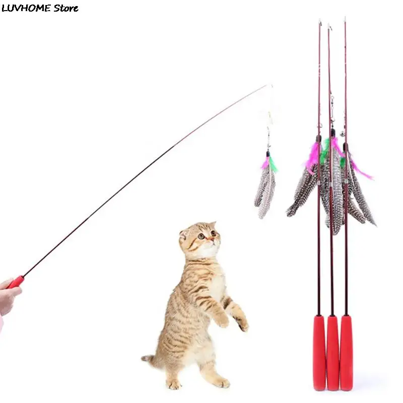 

Cat Teaser Wands Three-section Telescopic Fishing Pole Wand Kitten Funny Catcher Teaser Stick Rod Interactive Stick Teaser Toys