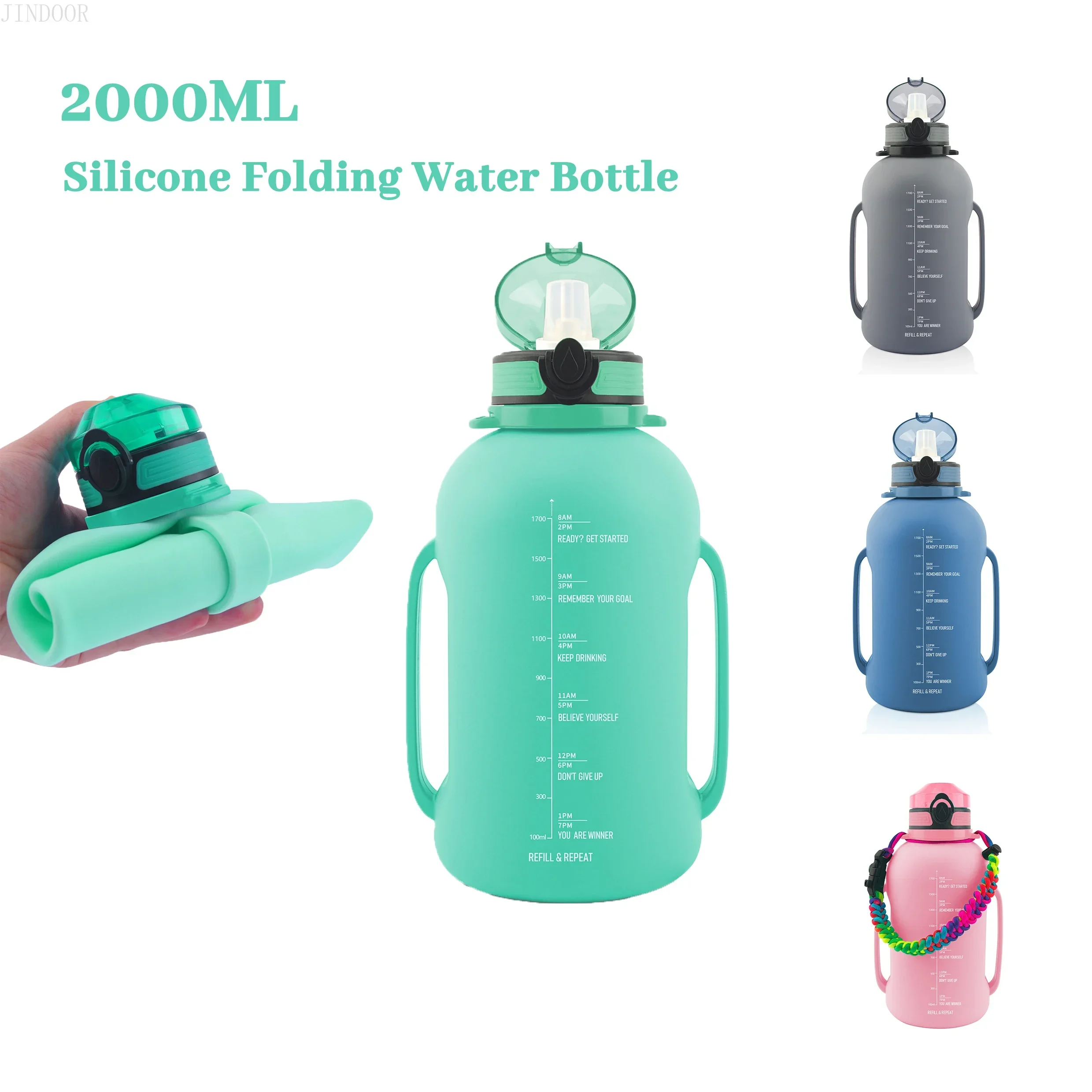 

Складная Силиконовая бутылка для воды, Емкость 70 унций, емкость 2 л, с крышкой и соломинкой, креативная портативная чашка для фитнеса и путешествий
