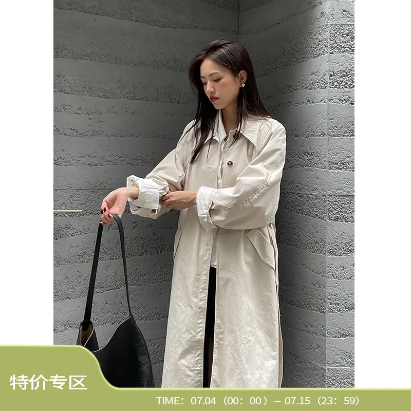 

Clearance Lapel Simple Long Trench Coat For Women 2023 Summer New Korean Casual Style Versatile Coat 29823