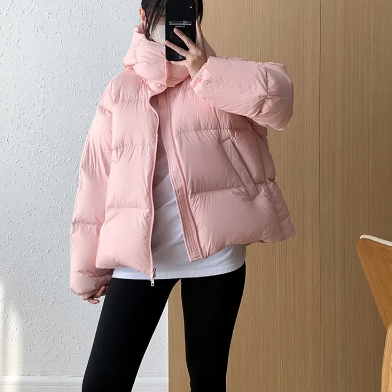 

2024 Winter Women New Puffer Jacket Thick Short 90% White Duck Jacket Down Female Warm Loose Hooded Parka Windproof Snow Outwear