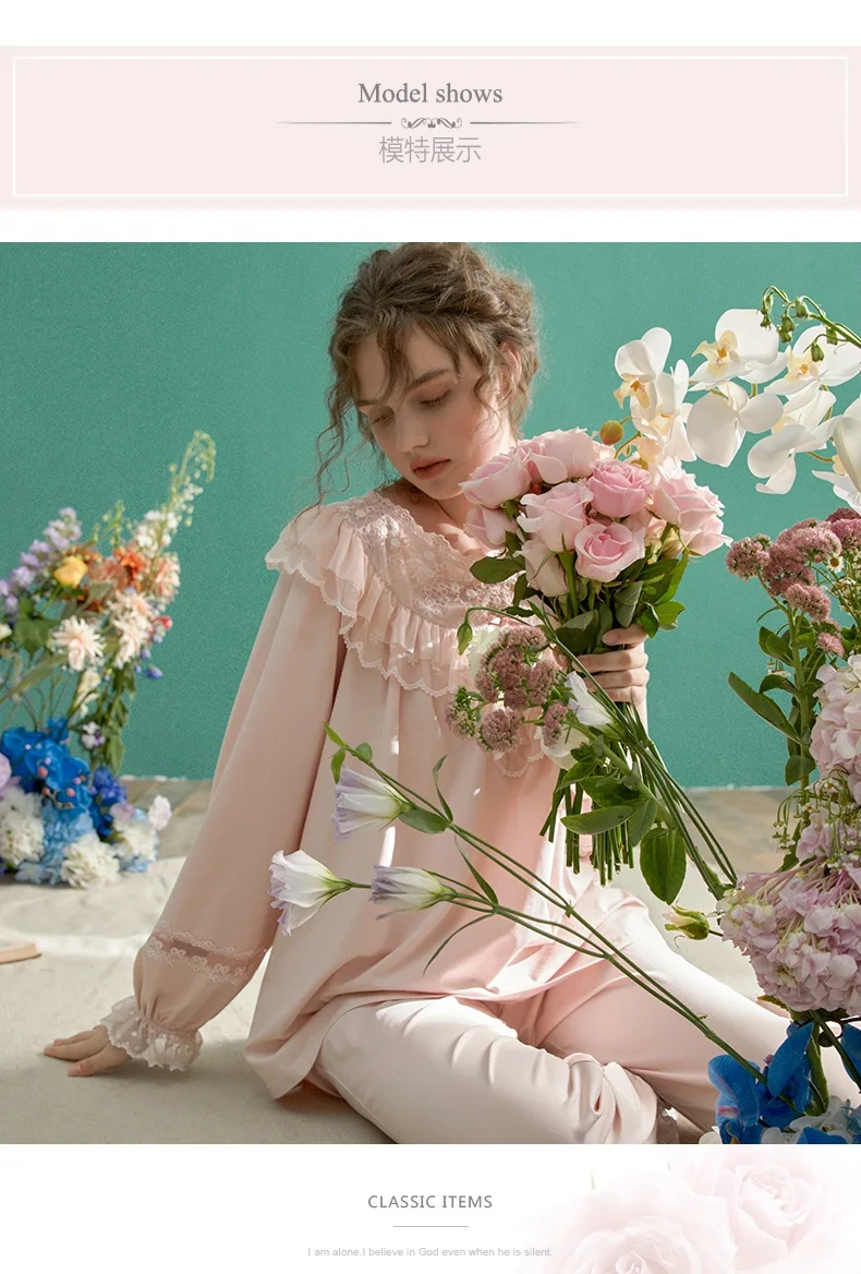 Waliicorners Lace Vintage Embroidery Sleepwear Sweet Nightsuits Home Wear New Fashion Soft Cotton Womens Long Sleeve Pajamas Sets 14 S98481719a38d4e399606f46b1acf5d0cD