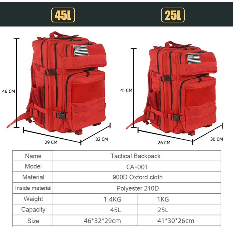 Oulylan 25L/45L Outdoor Camping Backpack Women Camouflage Tactical Travel Bag 900D Oxford Cloth Mountaineering Hiking Rucksac 5